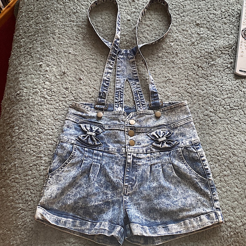 Seductions Acid-Wash Overall Shorts